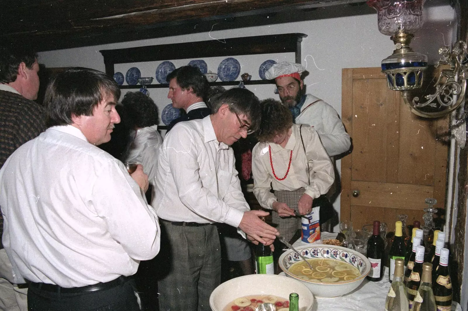 Derek gets a ladle-full, from Pancake Day in Starston, Norfolk - 27th February 1990