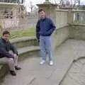 Riki and John by an empty ornamental pond, Brighton Rock: Visiting Riki and John, Brighton, East Sussex - 5th March 1990