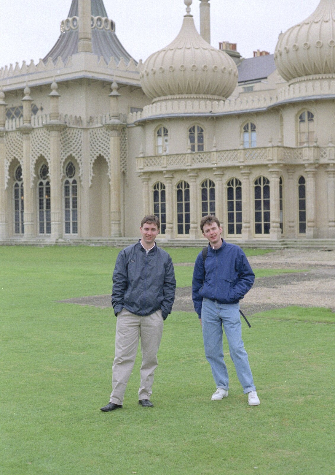 Riki and John in front of the Pavillion from Brighton Rock: Visiting Riki and John, Brighton, East Sussex - 5th March 1990