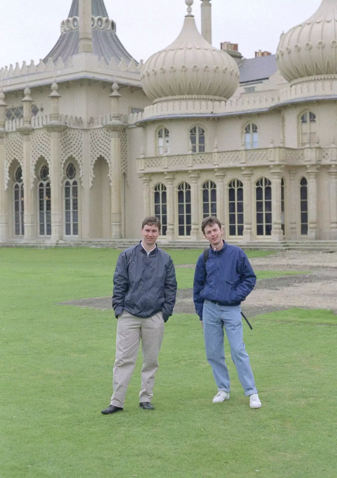 Riki and John in front of the Pavillion, from Brighton Rock: Visiting Riki and John, Brighton, East Sussex - 5th March 1990