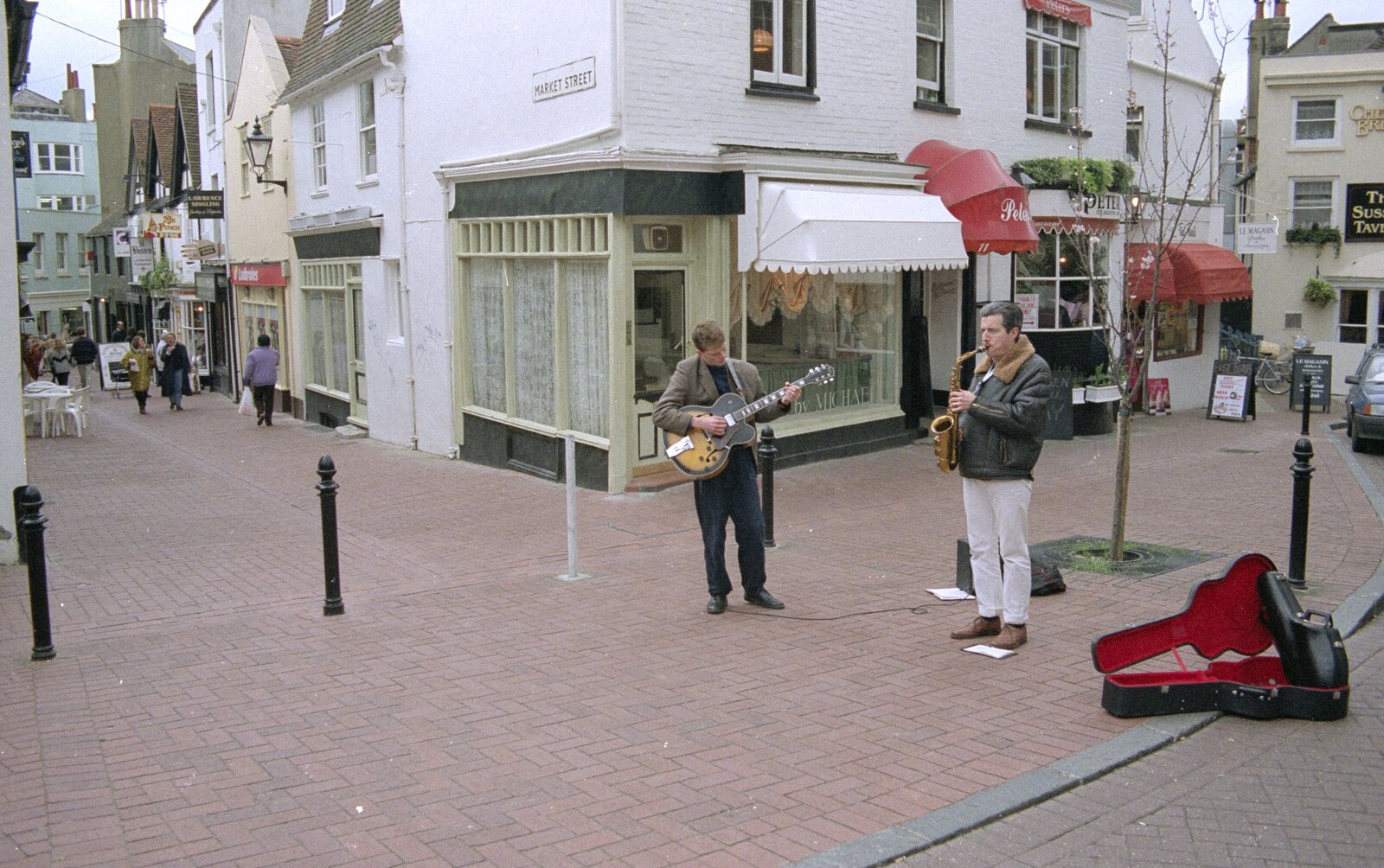 Buskers on Market Street from Brighton Rock: Visiting Riki and John, Brighton, East Sussex - 5th March 1990