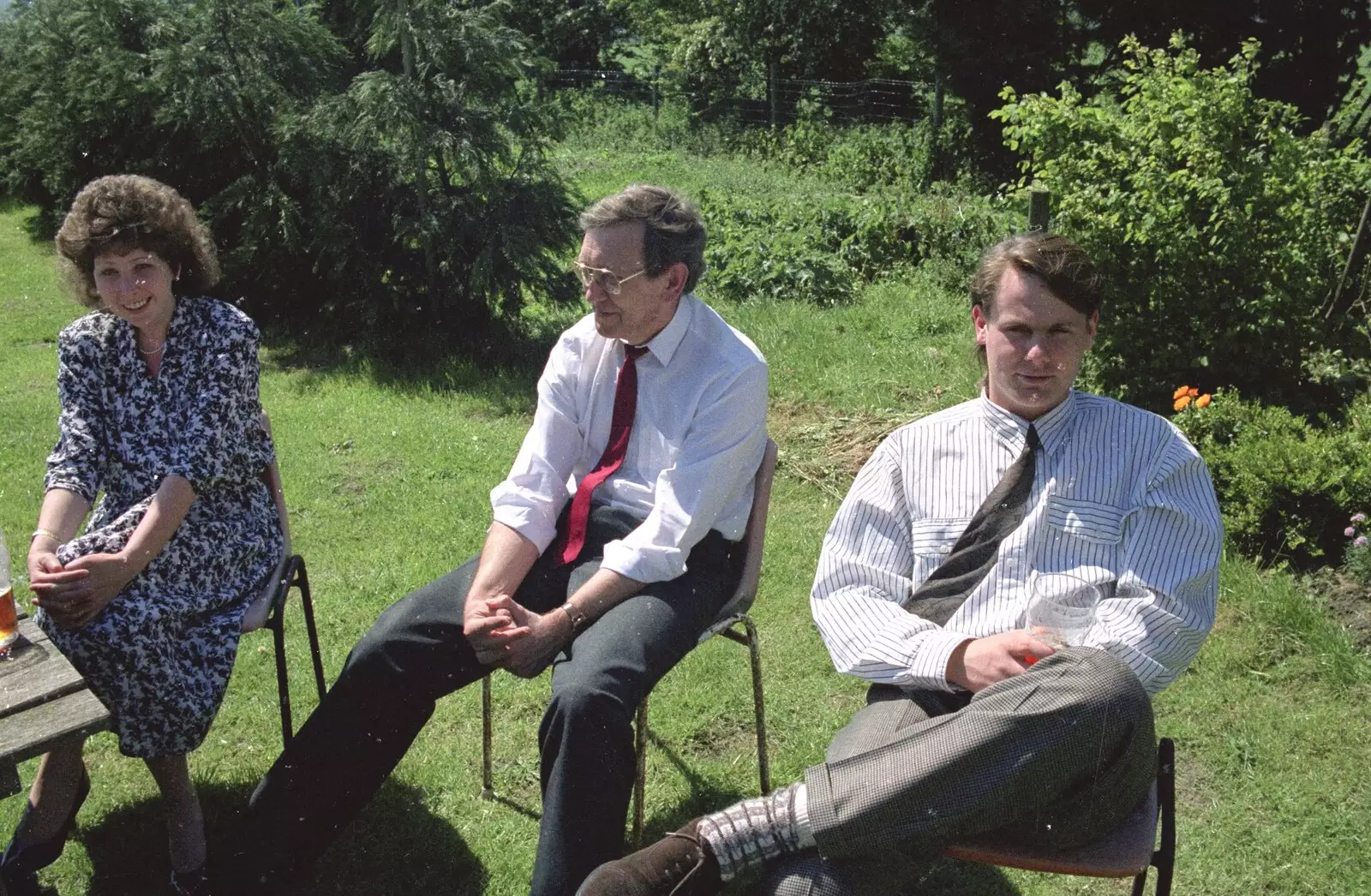 Alison, a sales dude and Simon 'Burton' Berry, from Kelly's Printec Birthday, Roydon, Norfolk - 2nd May 1990