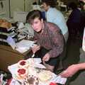 Kelly gets stuck in with a plastic teaspoon, Kelly's Printec Birthday, Roydon, Norfolk - 2nd May 1990