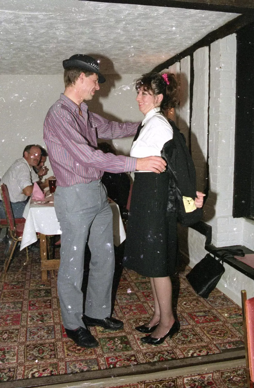 Steve-o 'helps with enquiries', from Printec and Steve-O's Pants, The Swan, Harleston, Norfolk - 19th May 1990