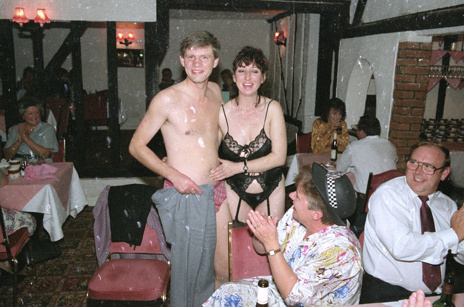 Steve-o covers up his pants from Printec and Steve-O's Pants, The Swan, Harleston, Norfolk - 19th May 1990