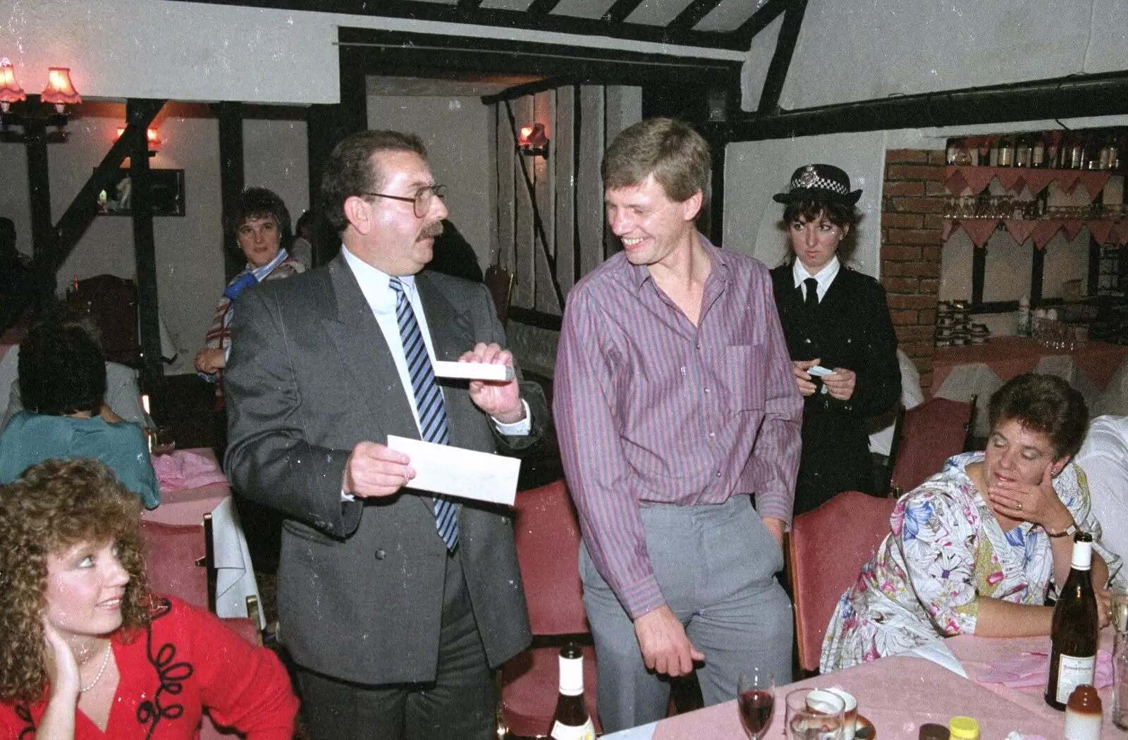 Brian Williams makes a presentation, from Printec and Steve-O's Pants, The Swan, Harleston, Norfolk - 19th May 1990