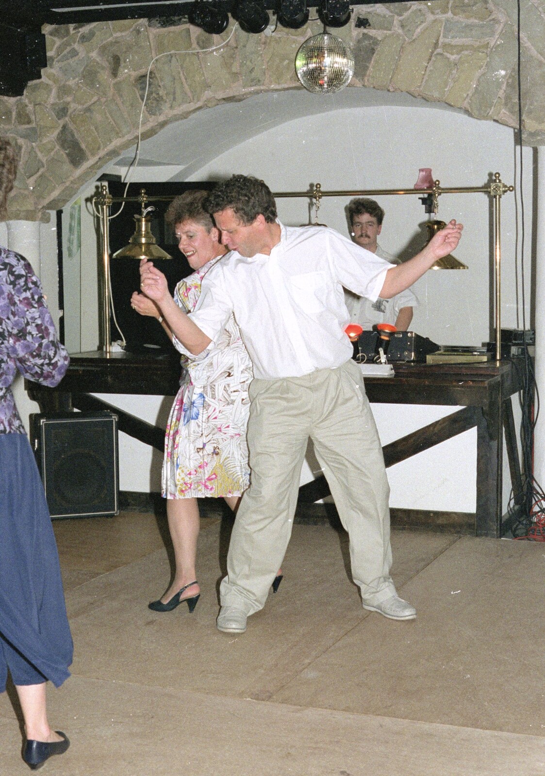 Funky dance moves from Crispy and Bob from Printec and Steve-O's Pants, The Swan, Harleston, Norfolk - 19th May 1990