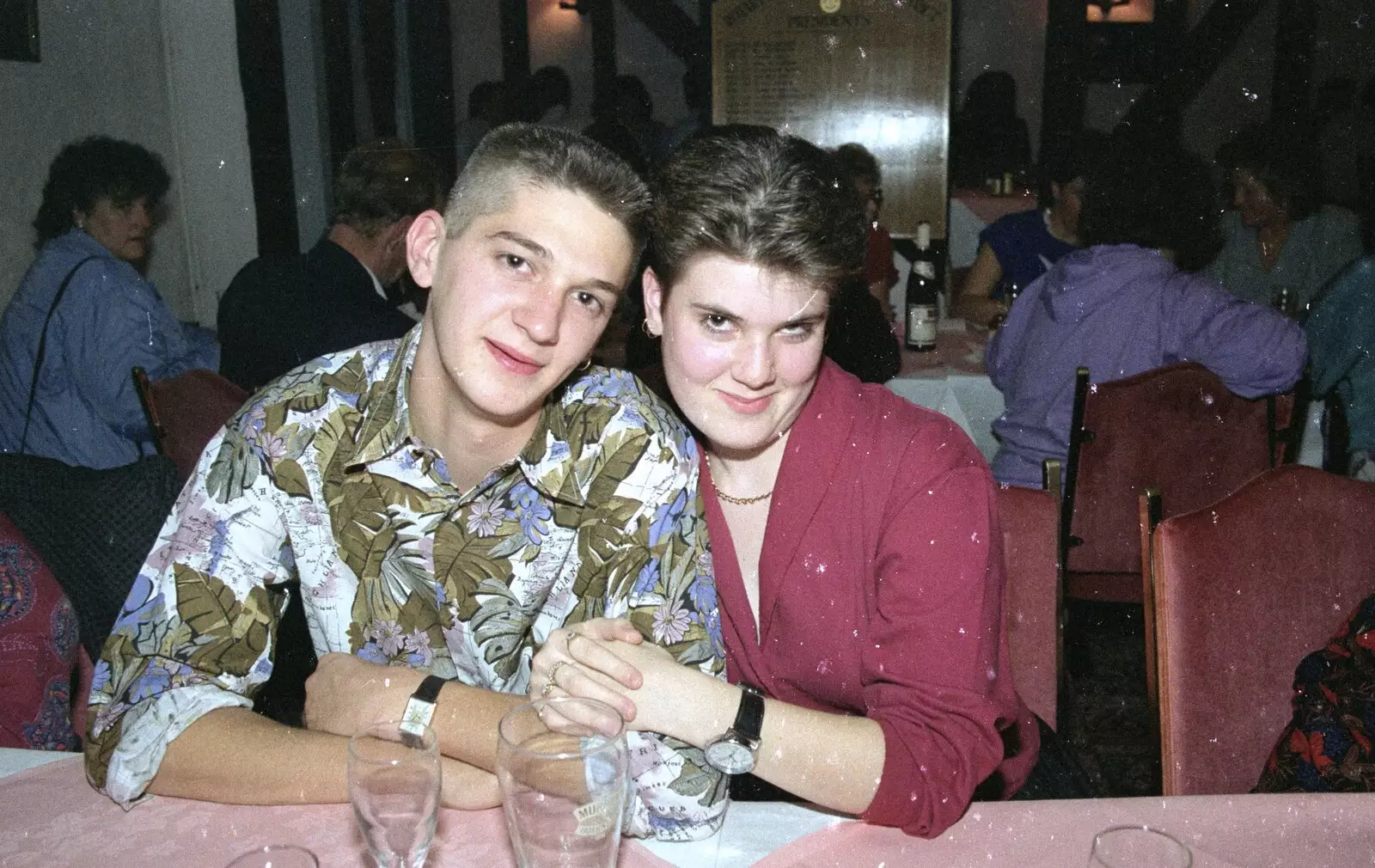 Darren gets a hug from Kelly, from Printec and Steve-O's Pants, The Swan, Harleston, Norfolk - 19th May 1990