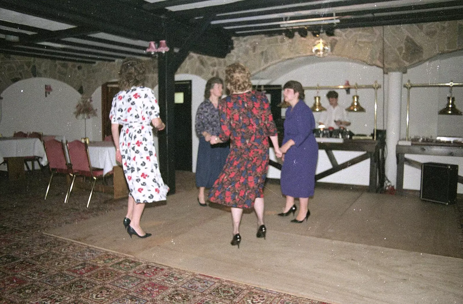 The office girls do some dancing, from Printec and Steve-O's Pants, The Swan, Harleston, Norfolk - 19th May 1990