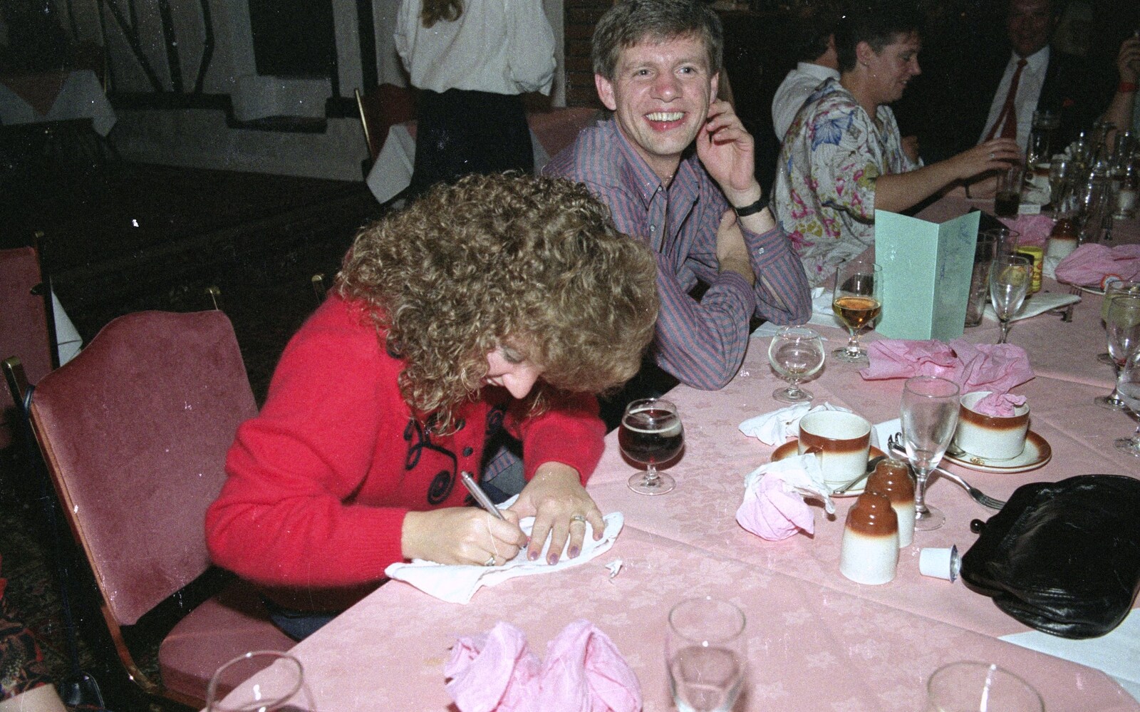 Monique autographs the knickers from Printec and Steve-O's Pants, The Swan, Harleston, Norfolk - 19th May 1990