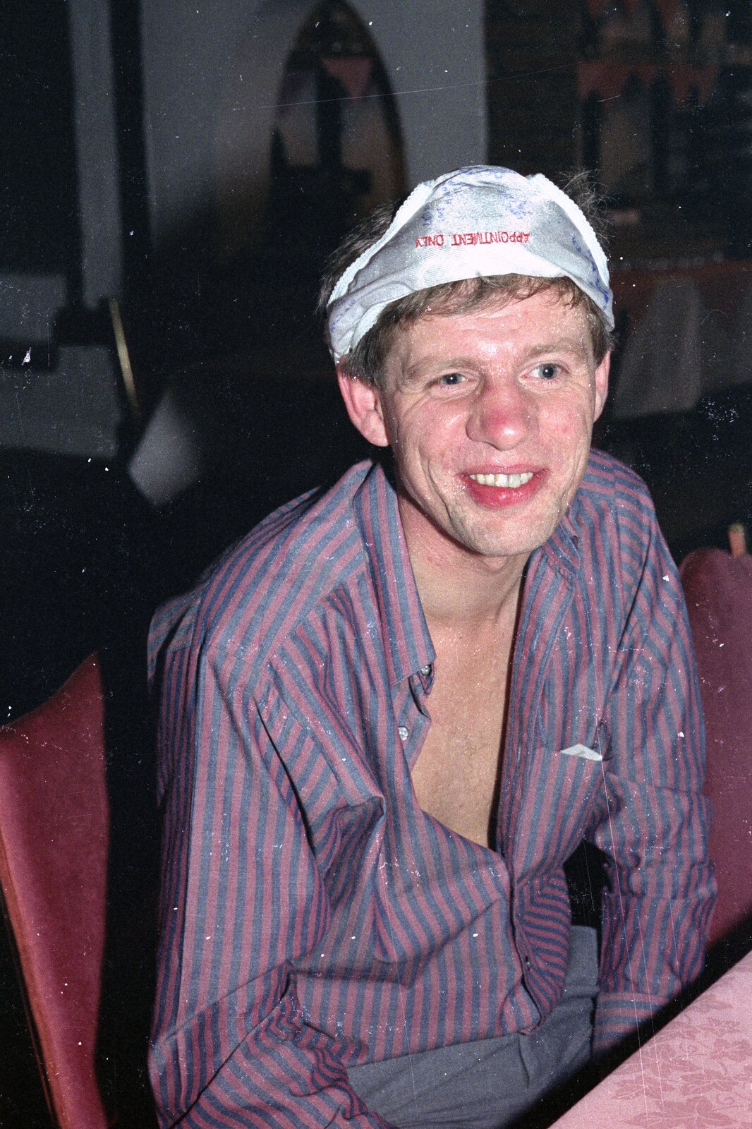 Steve-o has knickers on his head from Printec and Steve-O's Pants, The Swan, Harleston, Norfolk - 19th May 1990