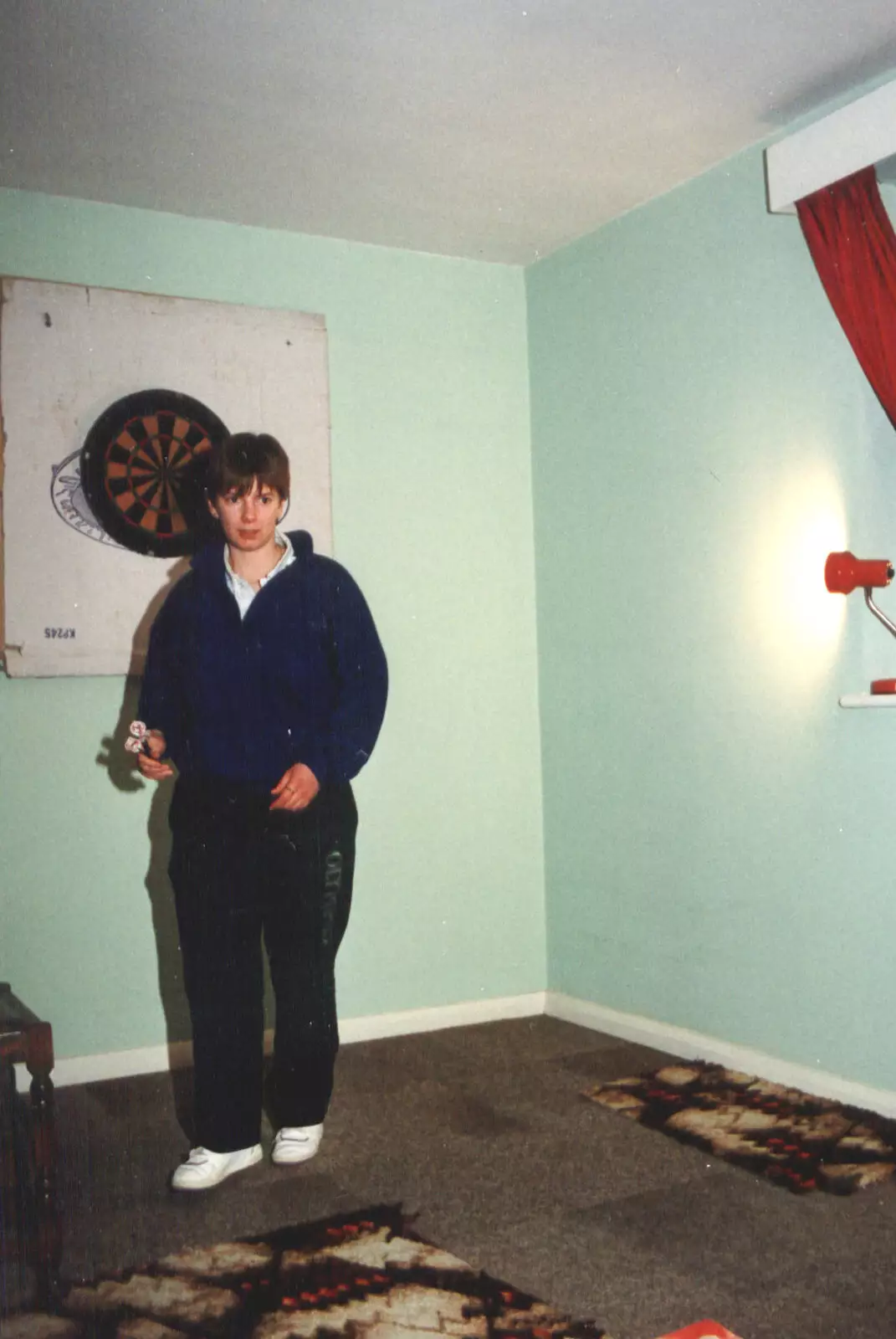 Sarah plays darts, from An "Above The Laundrette" Barbeque, Diss, Norfolk - 28th May 1990