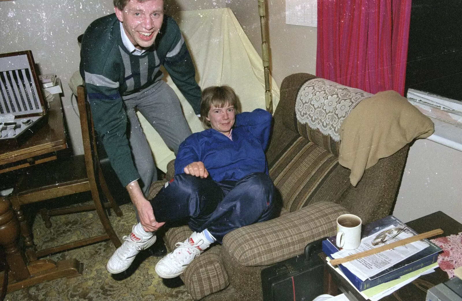 Steve-O messes around with Sarah, from An "Above The Laundrette" Barbeque, Diss, Norfolk - 28th May 1990