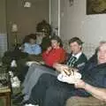 Crispy, Theresa, Steve-O and Kenny eat burgers, An "Above The Laundrette" Barbeque, Diss, Norfolk - 28th May 1990