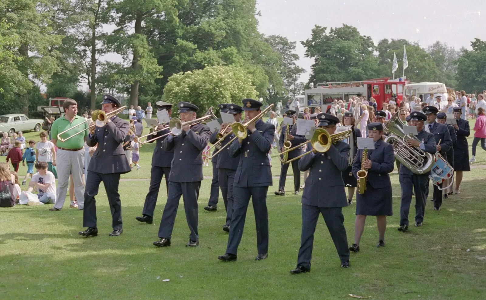 The RAF band marches around the park, from A Raft Race on the Mere, Diss, Norfolk - 2nd June 1990