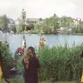 A Raft Race on the Mere, Diss, Norfolk - 2nd June 1990, Firemen spray water over the rafters