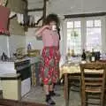 Angela has a cup of tea in the kitchen, A Trip To Huelgoat, Brittany, France - 11th June 1990