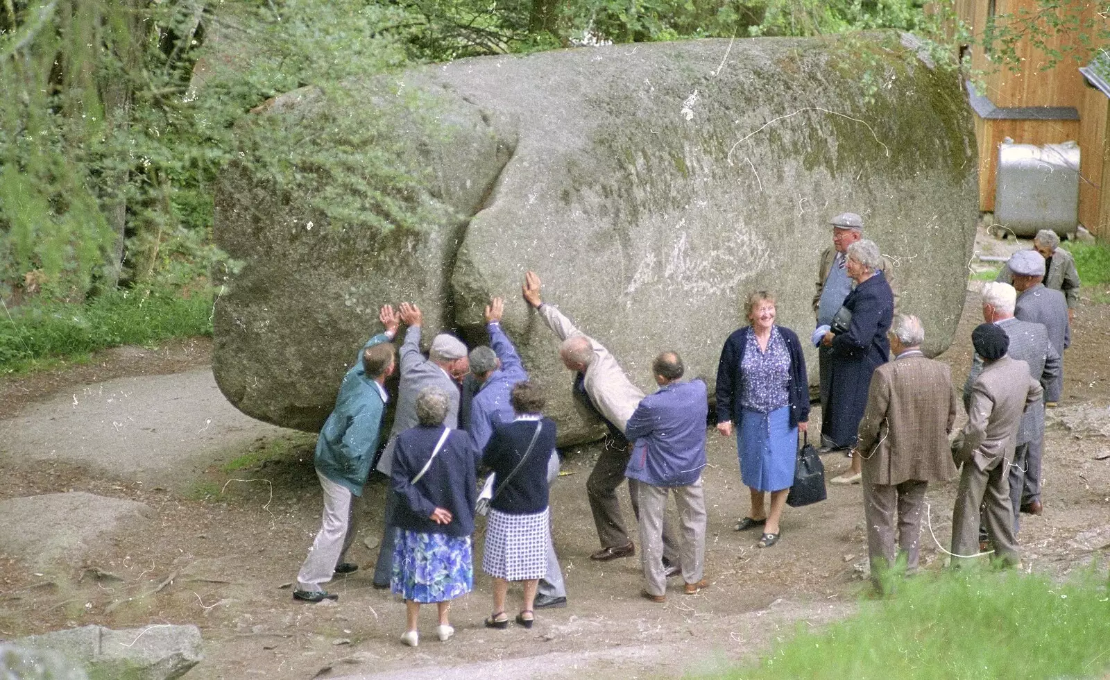 The locals try to make the rock rumble, from A Trip To Huelgoat, Brittany, France - 11th June 1990