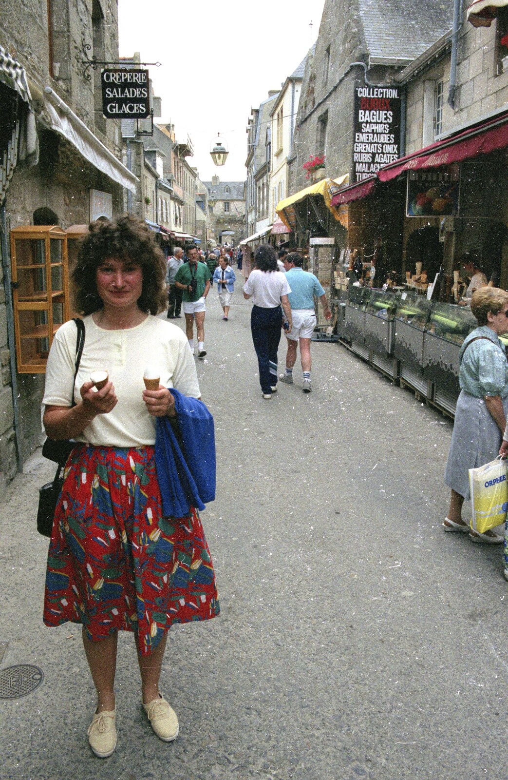 Angela holds our lemon sorbets from A Trip To Huelgoat, Brittany, France - 11th June 1990