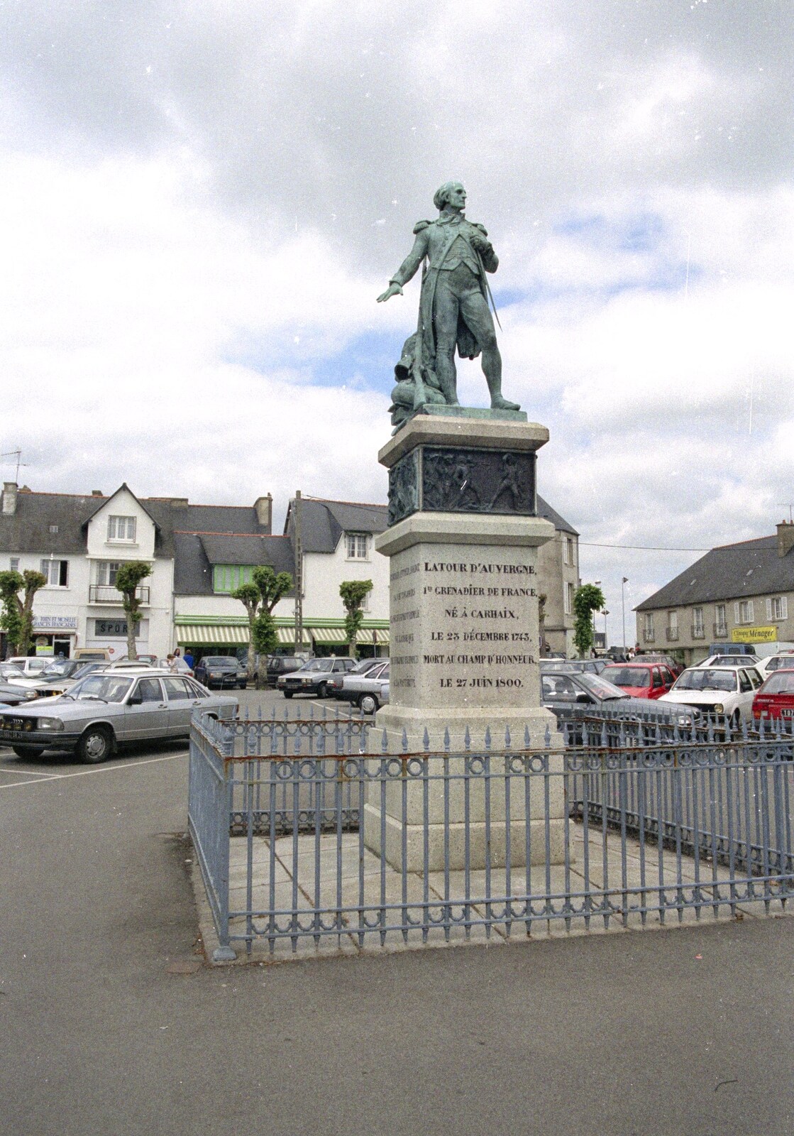 A Trip To Huelgoat, Brittany, France - 11th June 1990: The statue of Latour d'Auvergne in Carhaix.