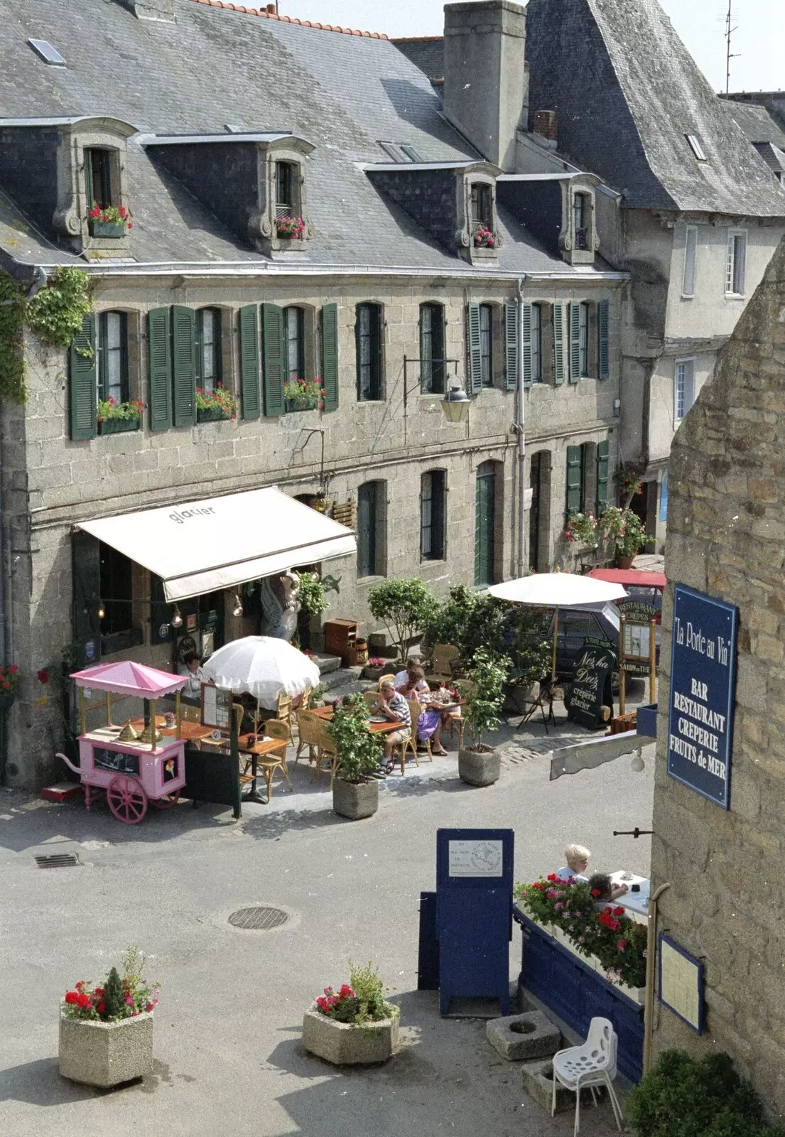 Scene by the Porte au Vin restaurant, from A Trip To Huelgoat, Brittany, France - 11th June 1990