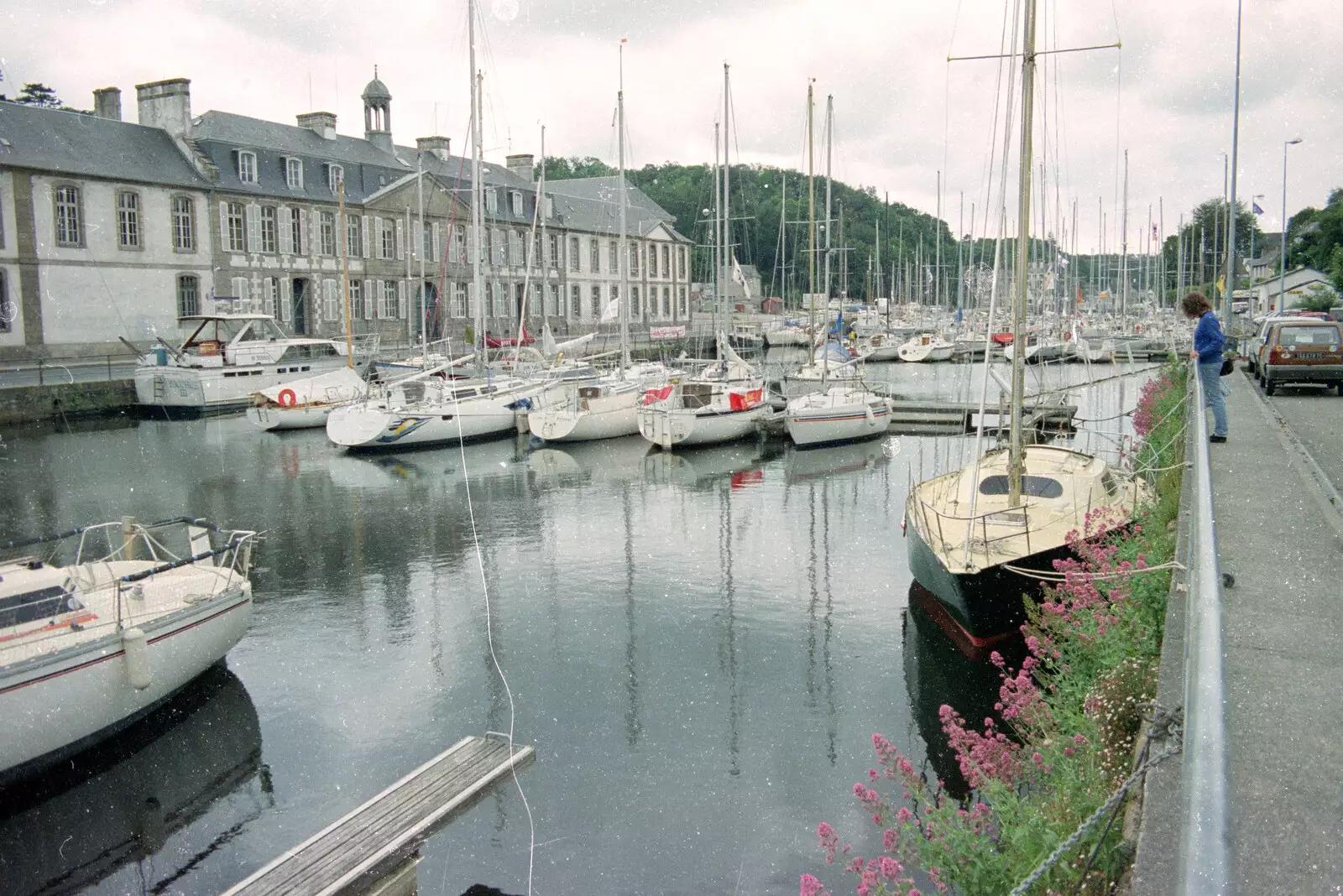 Angela looks at boats on a river, from A Trip To Huelgoat, Brittany, France - 11th June 1990