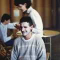 1990 One of the factory dudes gets face-painted in the paper warehouse