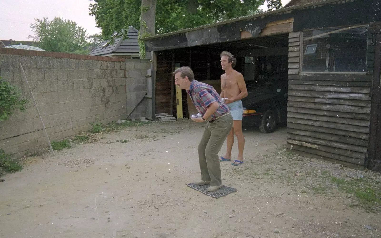 Harold gets ready to chuck a boule, from Petanque At The Willows, Bransgore, Dorset - 10th July 1990