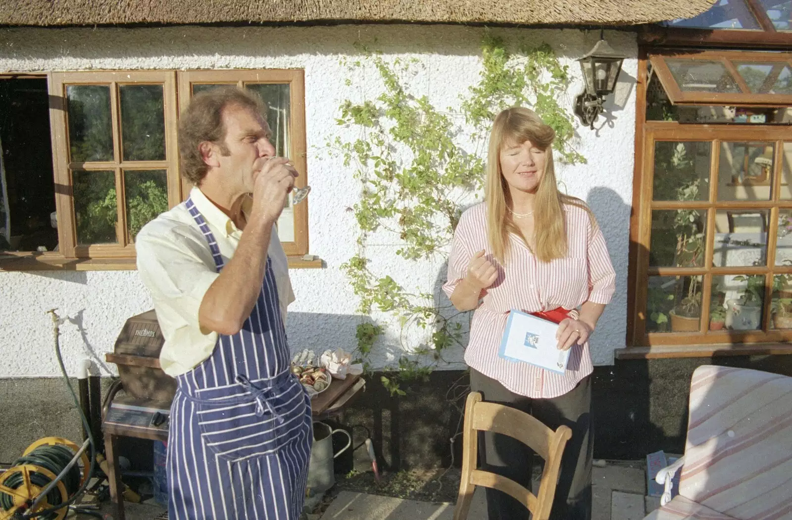 Mike has a sip of wine, from Petanque At The Willows, Bransgore, Dorset - 10th July 1990