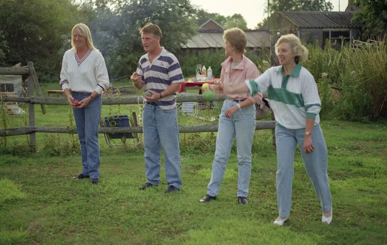 A game of boules breaks out, from Sue's Fire Dance, Stuston, Suffolk - 21st July 1990