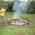 Geoff checks the fire, Sue's Fire Dance, Stuston, Suffolk - 21st July 1990