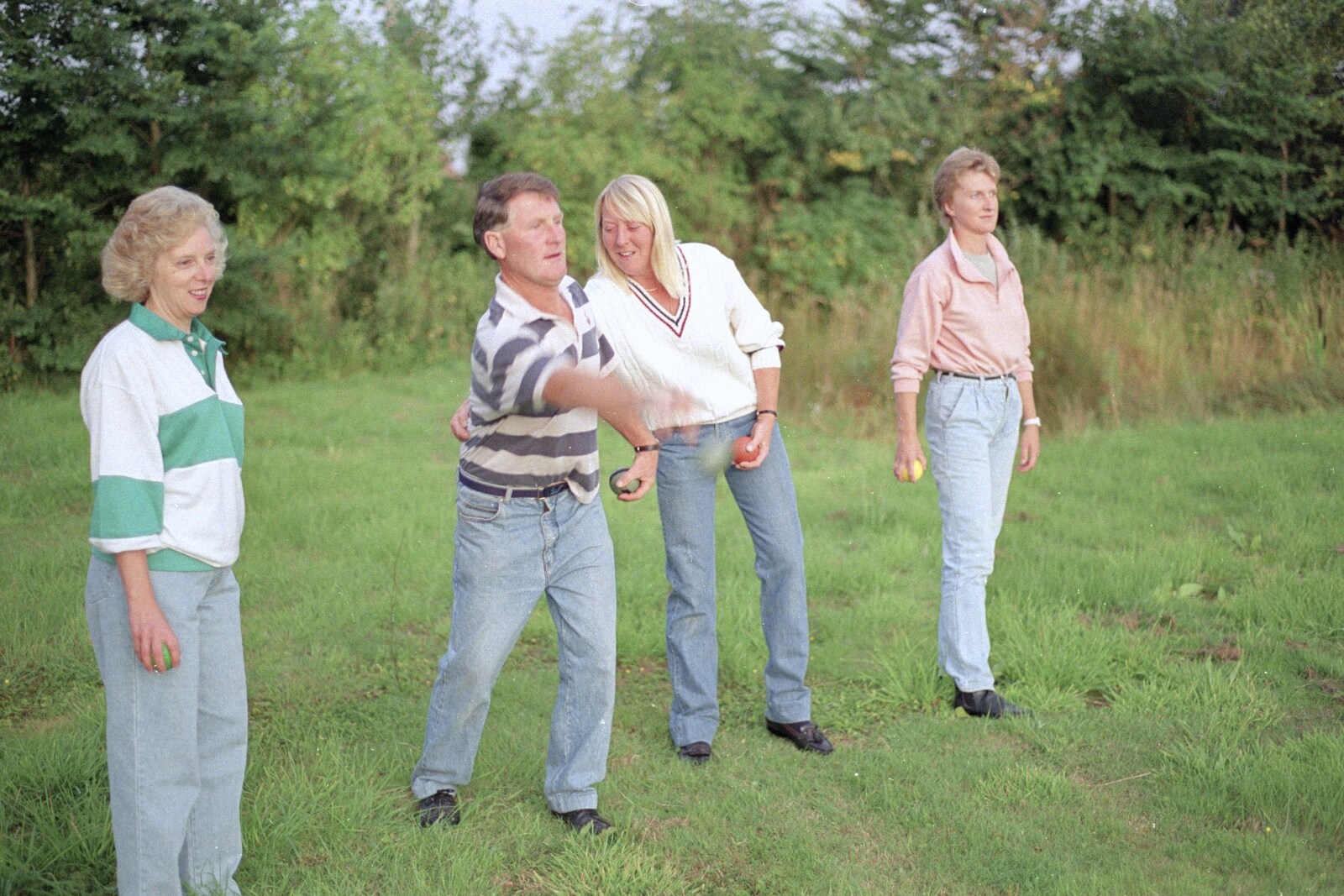 Sue's Fire Dance, Stuston, Suffolk - 21st July 1990: Bernie joins in the game of boules