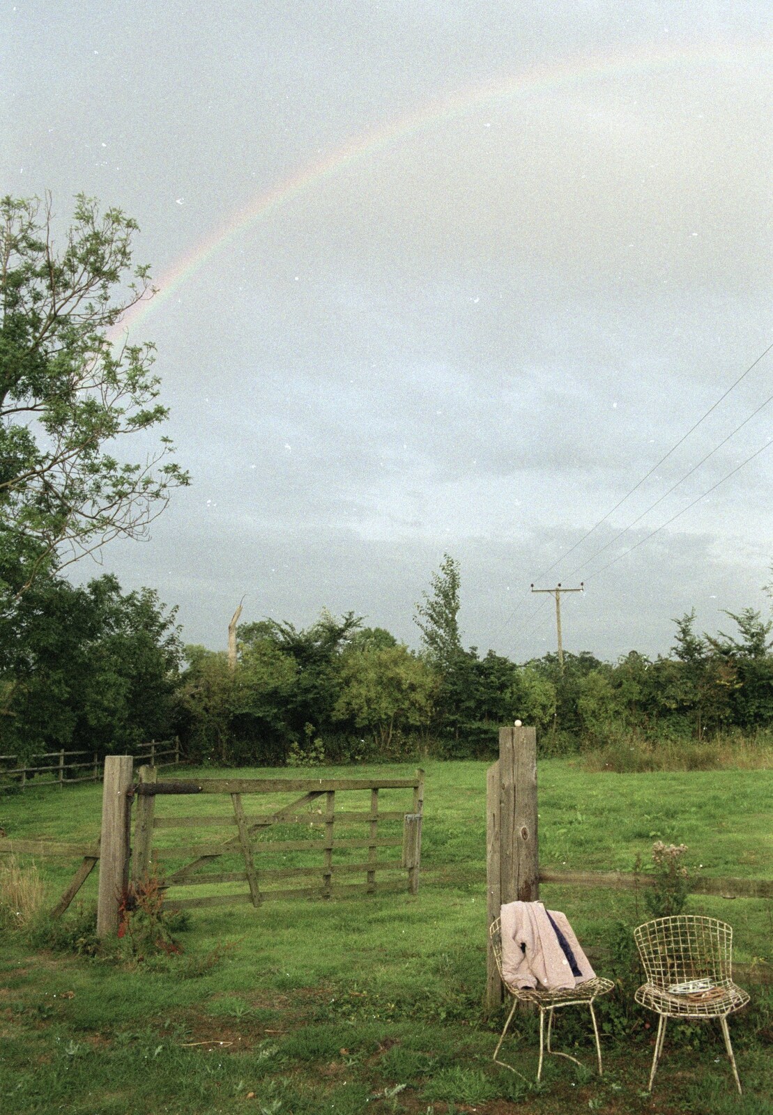 Sue's Fire Dance, Stuston, Suffolk - 21st July 1990: A dim rainbow appears