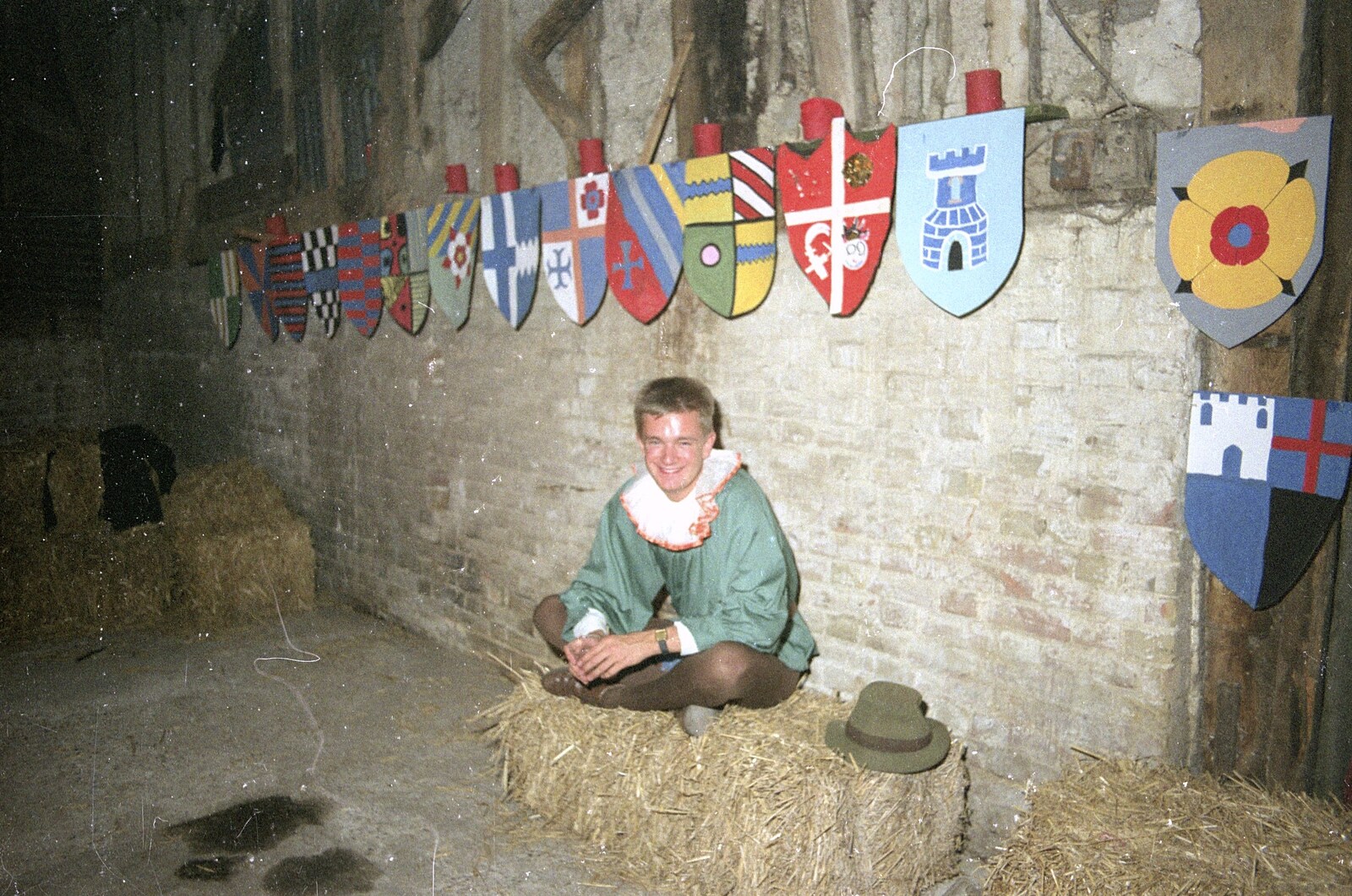 Nosher's on a bale of straw, like a gnome from A Mediaeval Birthday Party, Starston, Norfolk - 27th July 1990