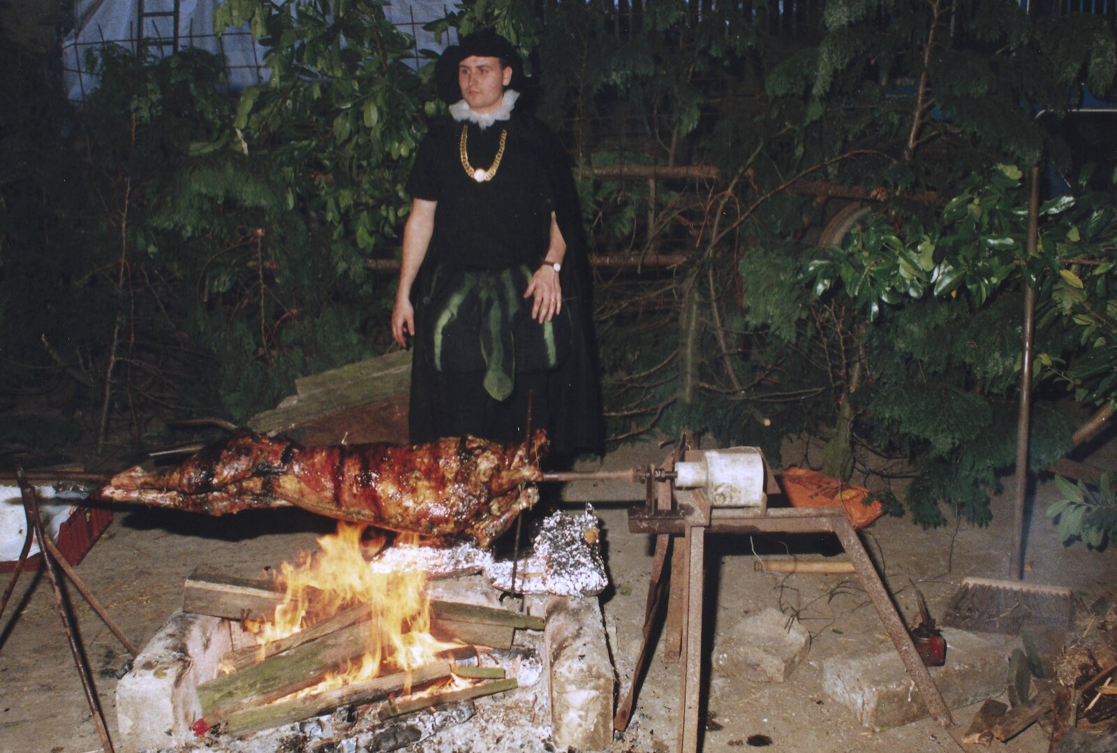 An entire lamb is spit-roasted from A Mediaeval Birthday Party, Starston, Norfolk - 27th July 1990
