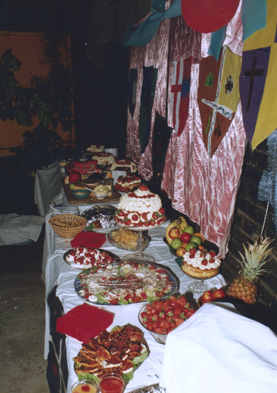 A table full of food from A Mediaeval Birthday Party, Starston, Norfolk - 27th July 1990
