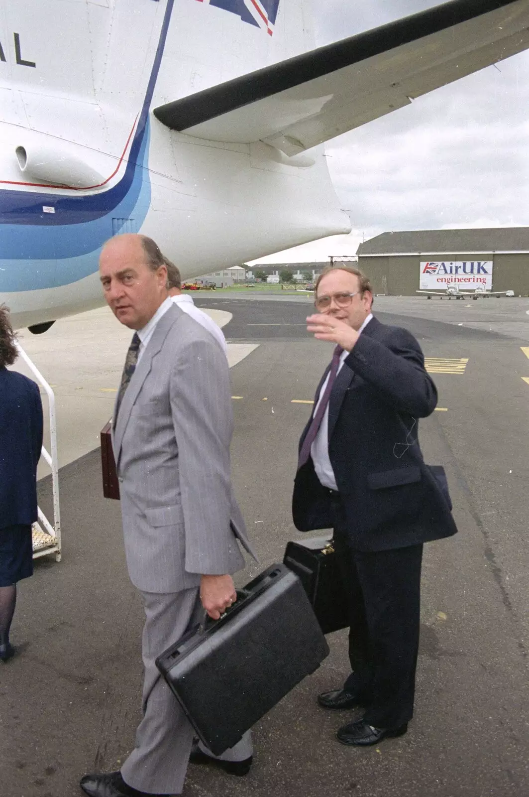 Keith and Mike board the Air UK Dash-7, from Stuston Sewerage and Kate's Printec Birthday, Scole Inn, Norfolk and Suffolk - 2nd August 1990