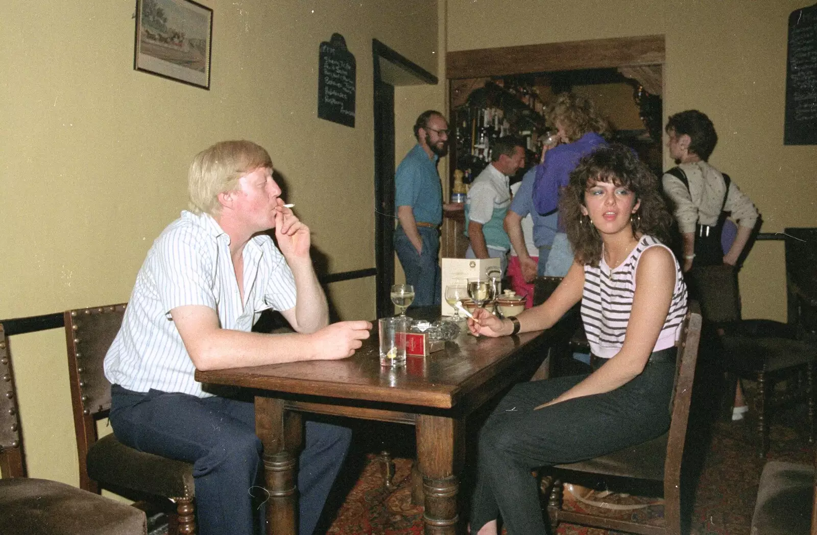 Alan and Rachel have a fag, from Stuston Sewerage and Kate's Printec Birthday, Scole Inn, Norfolk and Suffolk - 2nd August 1990