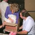 Rod 'Leccy Wałęsa' Todd holds Kate's box up, Stuston Sewerage and Kate's Printec Birthday, Scole Inn, Norfolk and Suffolk - 2nd August 1990