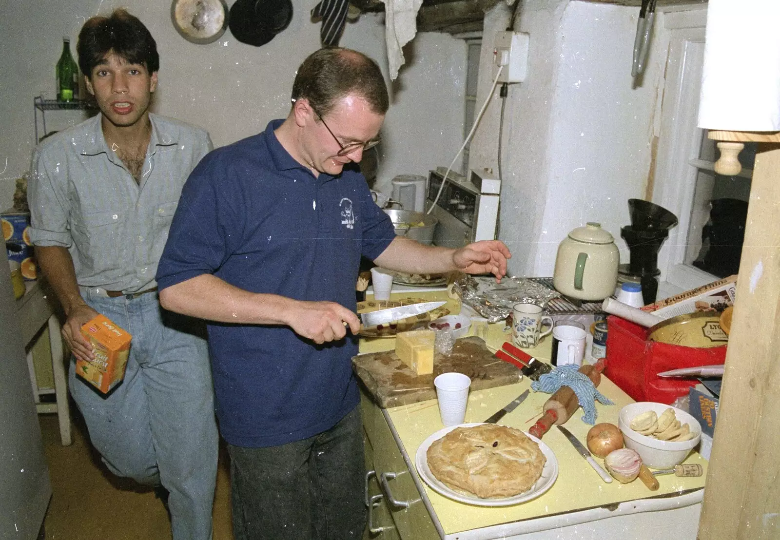 Hamish chops up some cheese, from Liz's Party, Abergavenny, Monmouthshire, Wales - 4th August 1990