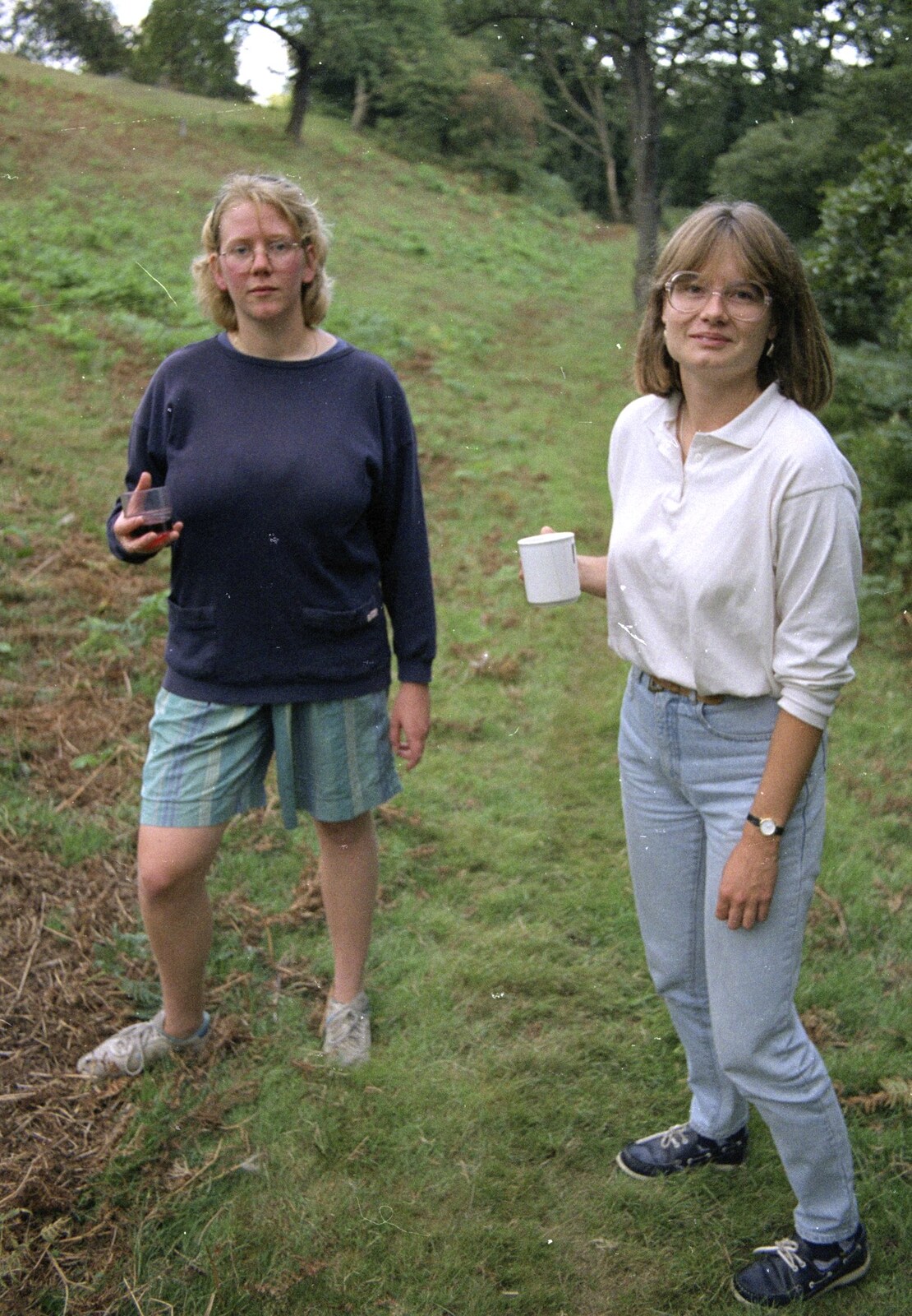 Liz's Party, Abergavenny, Monmouthshire, Wales - 4th August 1990: Liz (left) and chum, with a glass of red wine on the go