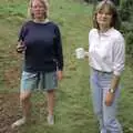 Liz (left) and chum, with a glass of red wine on the go, Liz's Party, Abergavenny, Monmouthshire, Wales - 4th August 1990