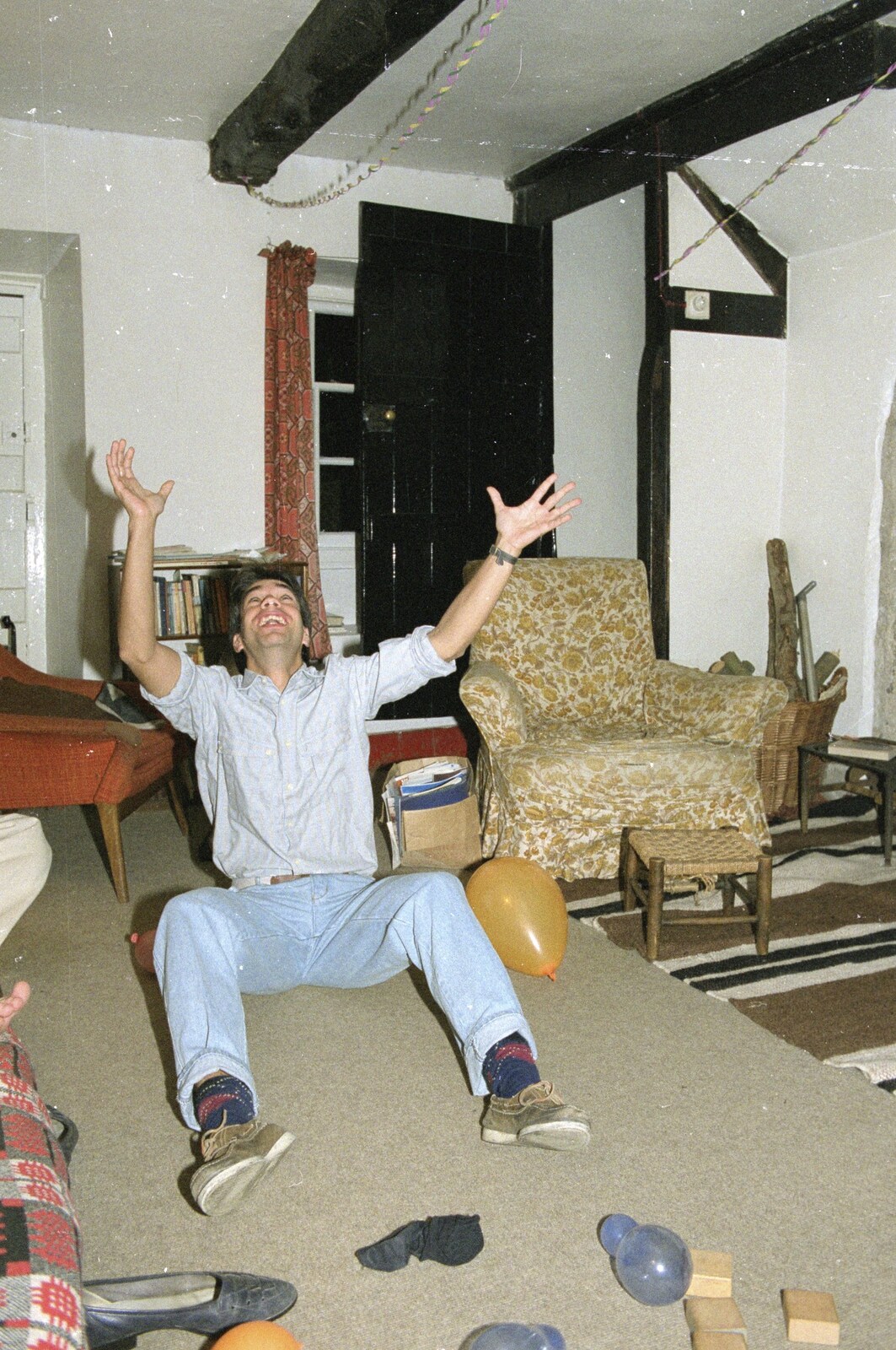 Liz's Party, Abergavenny, Monmouthshire, Wales - 4th August 1990: Nigel does some sort of Cossack dancing