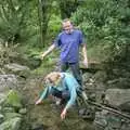 Hamish, Liz and Nosher build a dam across the stream, Liz's Party, Abergavenny, Monmouthshire, Wales - 4th August 1990