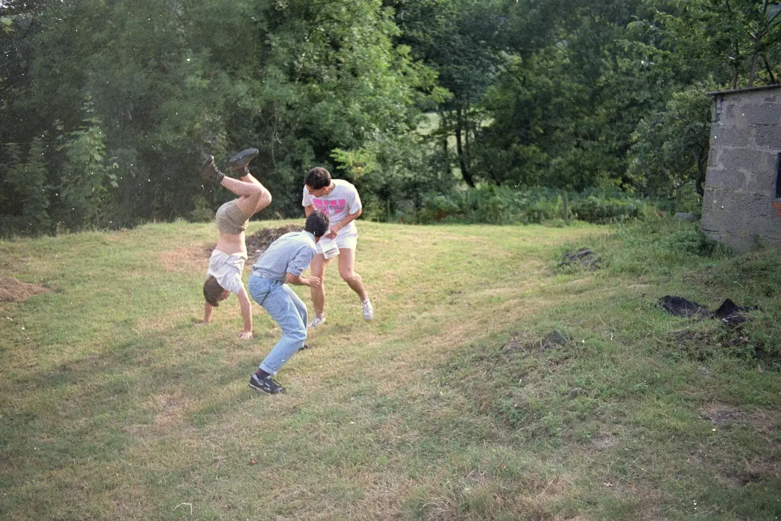 Doing handstands in the garden, from Liz's Party, Abergavenny, Monmouthshire, Wales - 4th August 1990