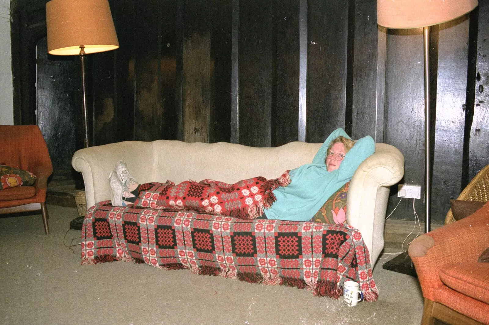 Liz lounges on the sofa, from Liz's Party, Abergavenny, Monmouthshire, Wales - 4th August 1990