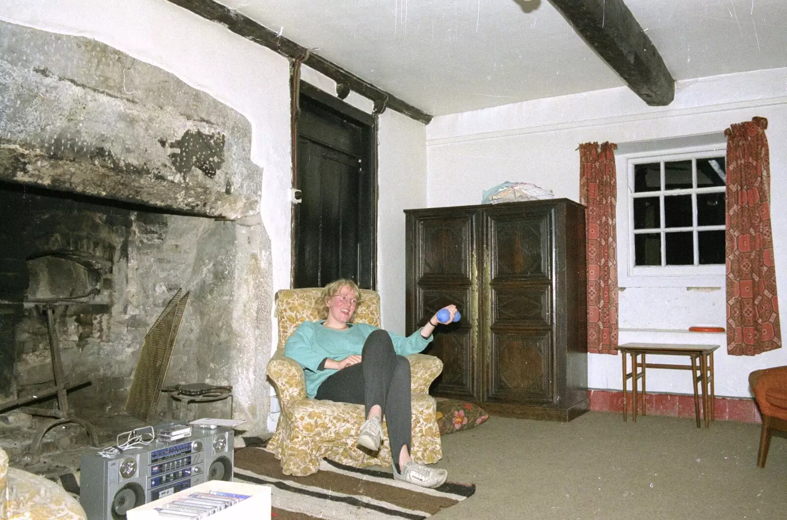 Liz in the lounge with an epic fireplace, from Liz's Party, Abergavenny, Monmouthshire, Wales - 4th August 1990