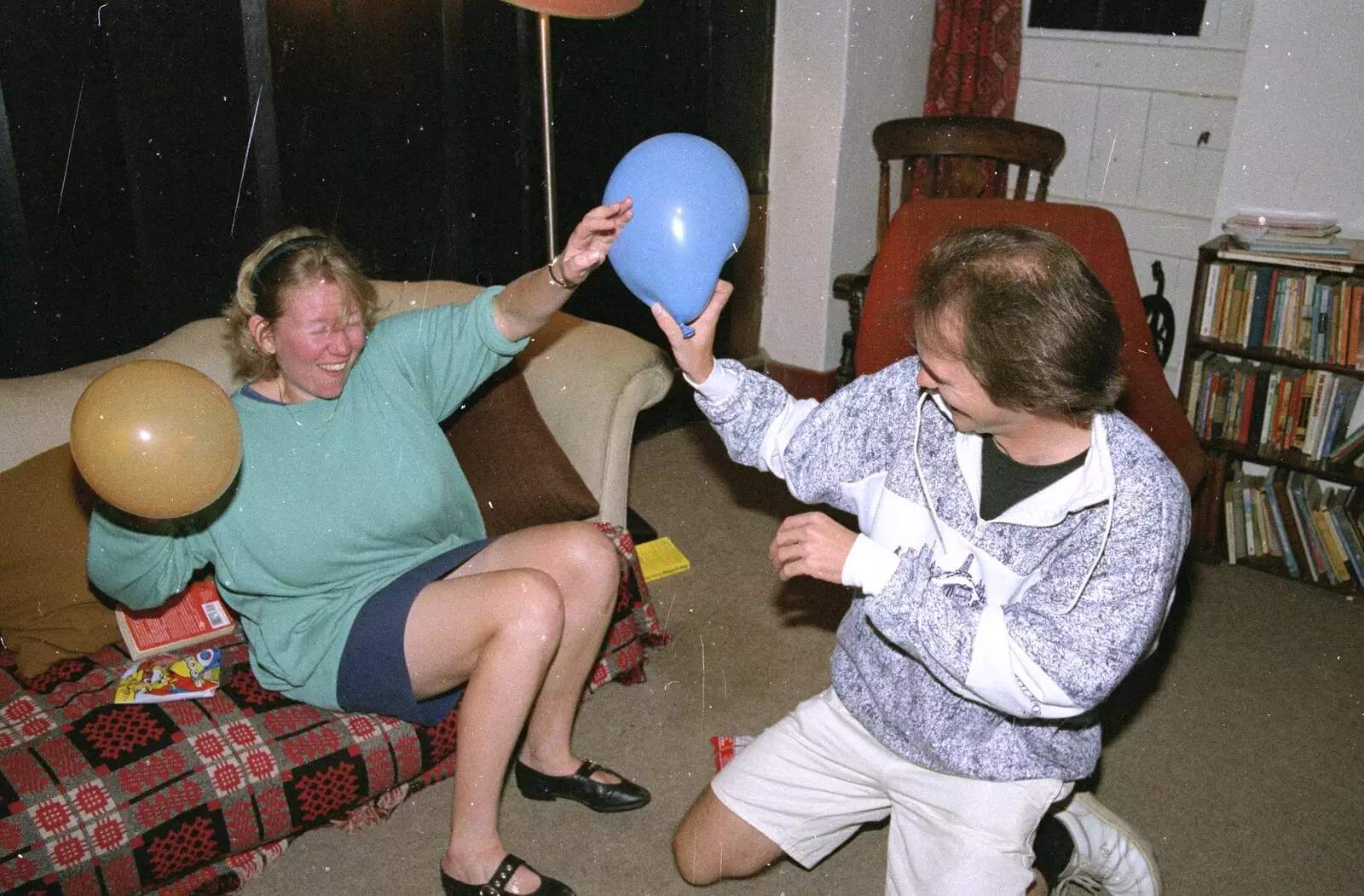 Liz and Phil mess around with balloons, from Liz's Party, Abergavenny, Monmouthshire, Wales - 4th August 1990