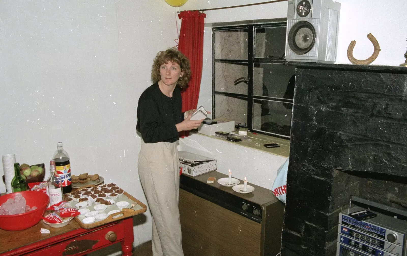 The DJ checks her tapes (yes, cassette tapes), from Liz's Party, Abergavenny, Monmouthshire, Wales - 4th August 1990