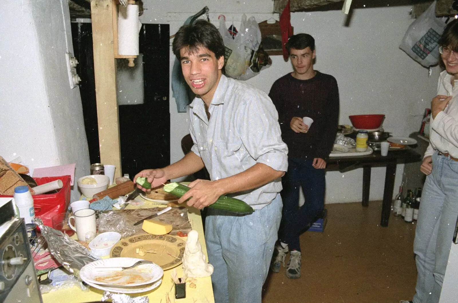 Nigel Mukherjee with a cucumber, from Liz's Party, Abergavenny, Monmouthshire, Wales - 4th August 1990